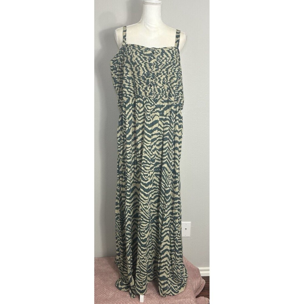 Soft Surroundings Green and Cream Zebra-Print Maxi Dress